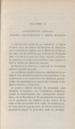 Chapitre II. Administration centrale - Divisions administrarives - Régime municipal