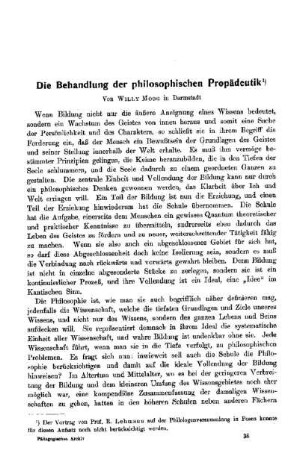 Die Behandlung der philosophischen Propädeutik