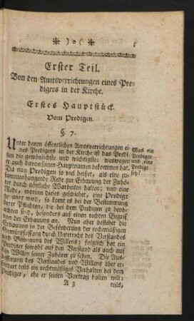 Erster Teil. Von den Amtsverrichtungen eines Predigers in der Kirche