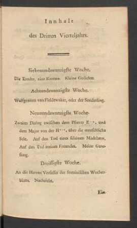 Innhalt des Dritten Vierteljahrs