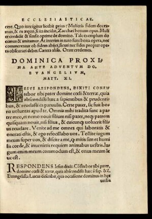 Dominica Proxima Ante Adventum Do. Evangelium, Matt. XI.