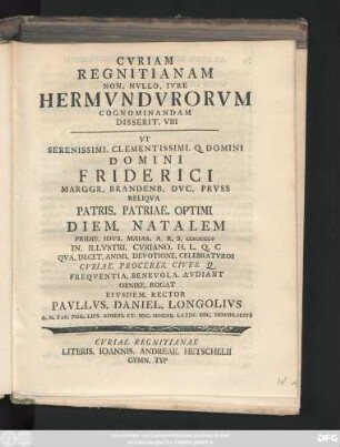 8: Cvriam Regnitianam Non. Nvllo. Ivre Hermvndvrorvm Cognominandam Disserit ...