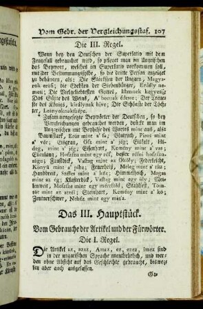 Das III. Hauptstück. Vom Gebrauche der Artitel und der Fürwörter