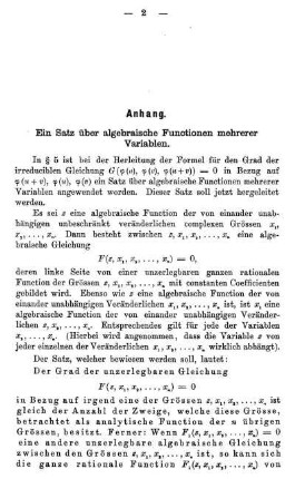 Ein Satz über algebraische Functionen mehrer Variablen.