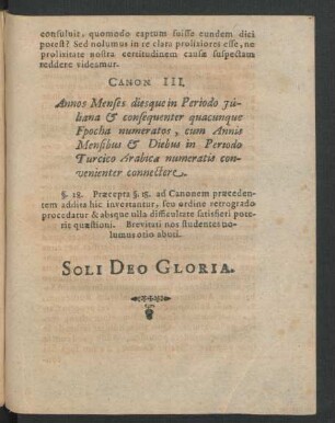 Canon III. Annos Menses diesque in Periodo iuliana & consequenter quacunque Epocha numeratos ...