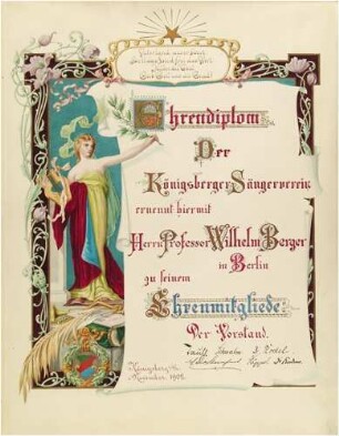 Ehrendiplom Wilhelm Berger (1861-1911)