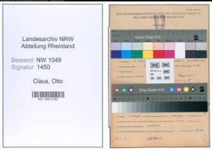 Entnazifizierung Otto Claus , geb. 01.09.1909 (Kaufmaennischer Angestellter)