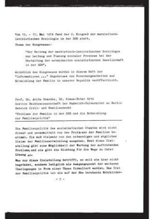 Probleme der Familie in der DDR und die Entwicklung der Familienpolitik