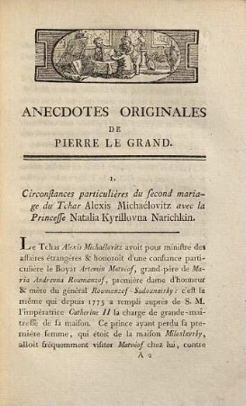 Anecdotes originales de Pierre le Grand : recueillies de la conversation de diverses personnes de distinction de S. Péterbourg et de Moscou par M. de Staehlin