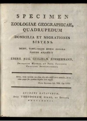 Specimen zoologiae geographicae, quadrupedum domicilia et migrationes sistens