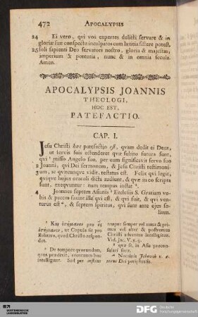 Apocalypsis Joannis Theologi, hoc est, Patefactio.