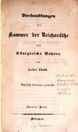 Verhandlungen der Kammer der Reichsräthe des Königreichs Bayern. [Protokoll-Band]. [53] = 1848,2