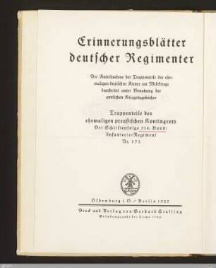 Das 9. Lothringische Infanterie-Regiment Nr. 173 in Krieg und Frieden 1897-1918 : Teil 1