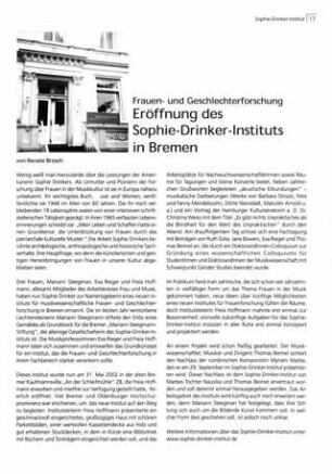 Eröffnung des Sophie-Drinker-lnstituts in Bremen