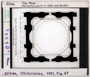 Nea Moni (Chios), Klosterkirche: Horizontalschnitt in Höhe der Nischen