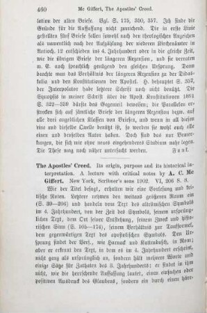 460-461 [Rezension] McGiffert, Arthur C., The Apostles‘ Creed