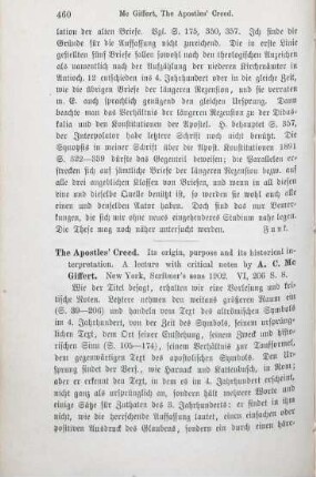 460-461 [Rezension] McGiffert, Arthur C., The Apostles‘ Creed