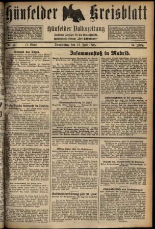 Erste Ausgabe vom Donnerstag, den 13. Juni 1929.