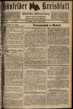 Erste Ausgabe vom Donnerstag, den 13. Juni 1929.