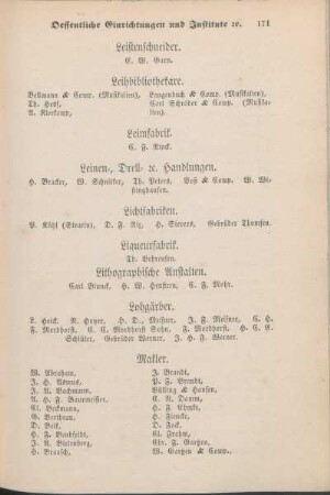 Makler. [Maler. Manufactur- und Modewaarenhandlungen. Maureramt. Mechaniker und Optikus. Möbelmagazine. Musikalienhandlungen. Musiker. Musiklehrer. Mützenmacher.]