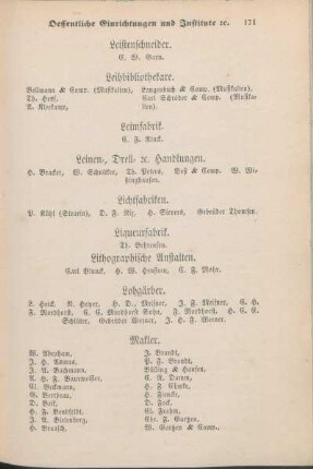 Makler. [Maler. Manufactur- und Modewaarenhandlungen. Maureramt. Mechaniker und Optikus. Möbelmagazine. Musikalienhandlungen. Musiker. Musiklehrer. Mützenmacher.]
