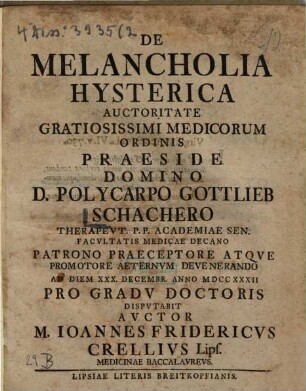 De melancholia hysterica