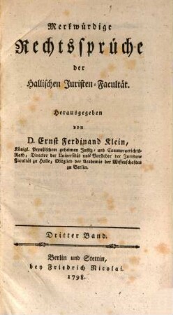 Merkwürdige Rechtssprüche der Hallischen Juristen-Facultät, 3