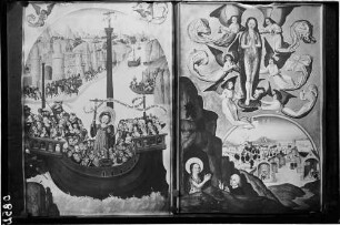 Kloster Lichtental Klosterkirche Altar im Frauenchor Rekonstruktion mit linkem Legende der Heiligen Maria Magdalena und rechtem Matyrium der heiligen Ursula Seitenaltarflügel, unten Predella aus der Fürstenkapelle