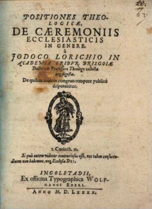 Positiones Theologicae De Caeremoniis Ecclesiasticis In Genere