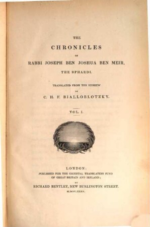 The chronicles of Rabbi Joseph Ben Joshua Ben Meir, the Sphardi, 1