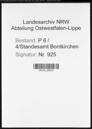 Sterberegister Standesamt Bontkirchen
