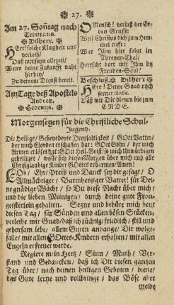 Morgensegen für die Christliche Schul-Jugend