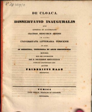 De cloaca : Diss. inaug.