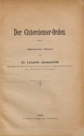 Der Cistercienser-Orden : historische Skizze