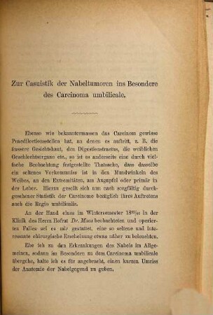 Zur Casuistik der Nabeltumoren, ins Besondere des Carcinoma umbilicale