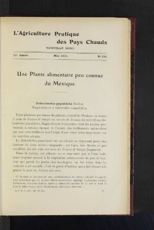 Une Plante alimentaire peu connue du Mexique.