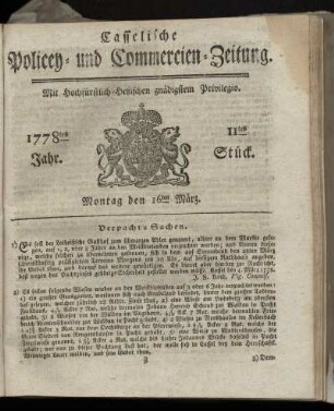 11tes Stueck, Montag den 16ten Maerz. 1778