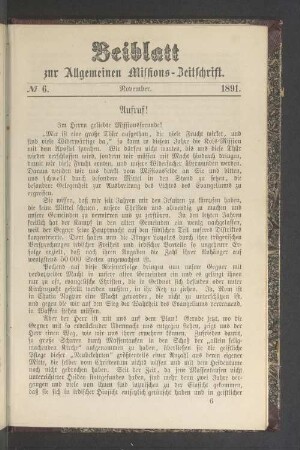 Beiblatt N° 6. November. 1891