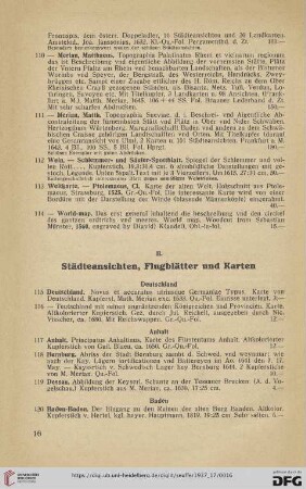 II. Städteansichten, Flugblätter und Karten (Nr. 115-490)