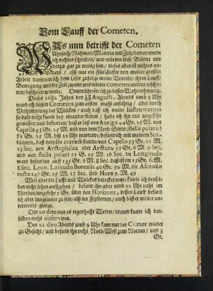 Vom Lauff der Cometen. [u. a.]