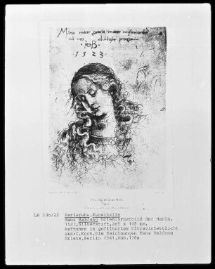 Karlsruher Skizzenbuch — Brustbild der Maria mit gesenktem Blick, Folio 4 recto