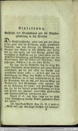 Einleitung. Geschichte des Straßenbaues und der Straßenpflasterung in den Städten