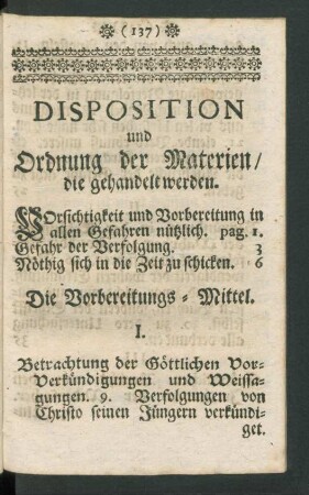 Disposition und Ordnung der Materien, die gehandelt werden.