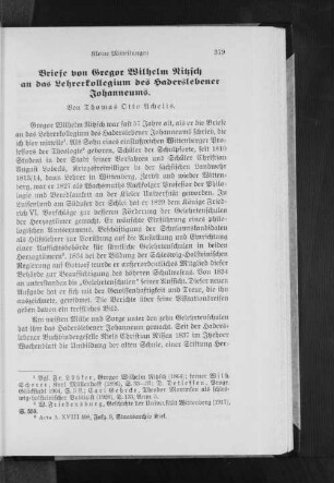 Briefe von Gregor Wilhelm Nitzsch an das Lehrerkollegium des Haderslebener Johanneums.