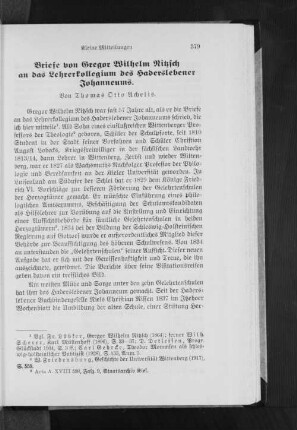 Briefe von Gregor Wilhelm Nitzsch an das Lehrerkollegium des Haderslebener Johanneums.