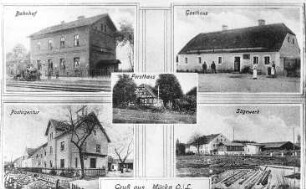 Mücka. Mehling Mühle, Sägewerk u.a. Motive, Ansichtskarte, um 1910, Repro (RA Görlitz, Postkartensammlung)