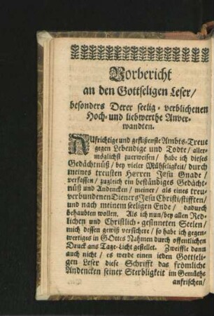 Vorbericht an den Gottseligen Leser