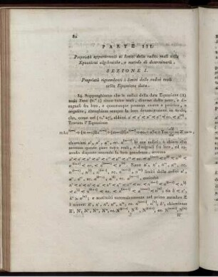 Parte III. Proprietà appartementi al limiti della radici reali nelle Equazioni algebraiche, e metodo di determinarli.