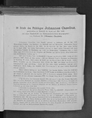 36 Briefe des Philologen Johannes Caselius