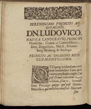 Serenissimo Principi Ac Domino, Dn. Ludovico, Hassiæ Landgravio, Principi Hirsfeldiæ [...]